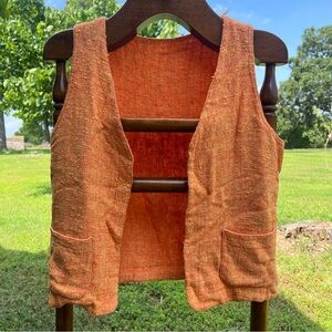 Vintage 1970s handmade vest with pockets, orange and yellow